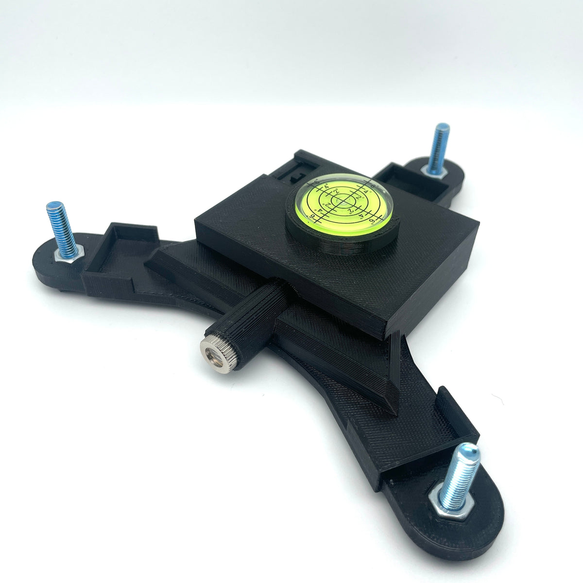 Assembled example of the Garmin R10 rechargeable stand with yellow bubble level