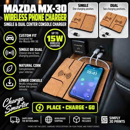 Mazda MX-30 single and dual center console wireless chargers — product comparison