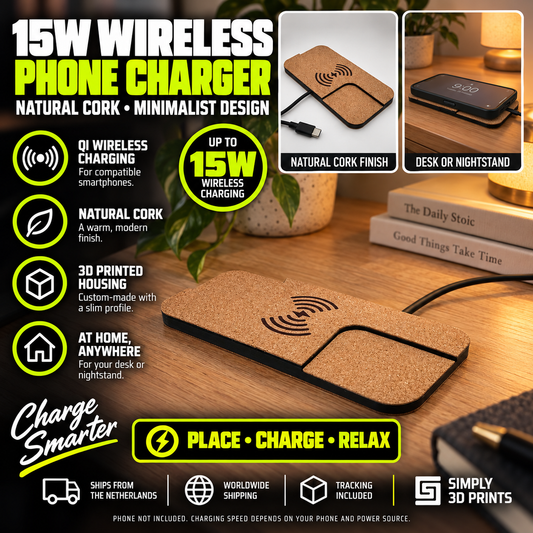 15W Wireless Phone Charger with Cork Finish