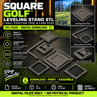 Square Golf Leveling Stand STL + Ball Position Tool & Case Files