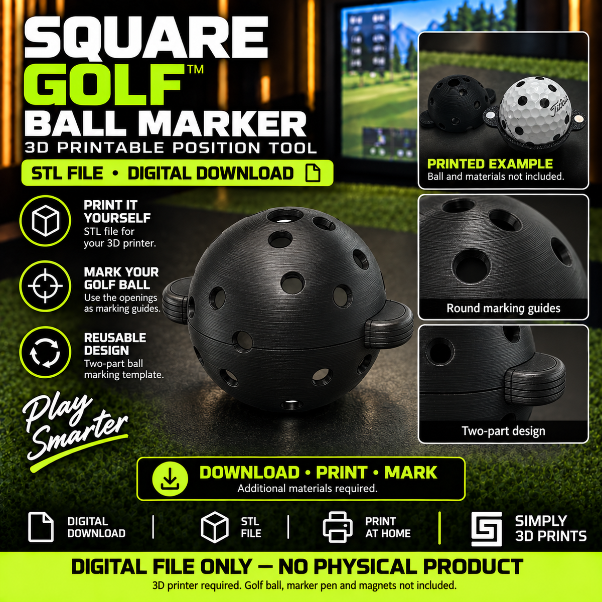 Square Golf Ball Marker STL File