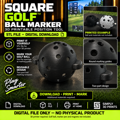 Square Golf Ball Marker STL File