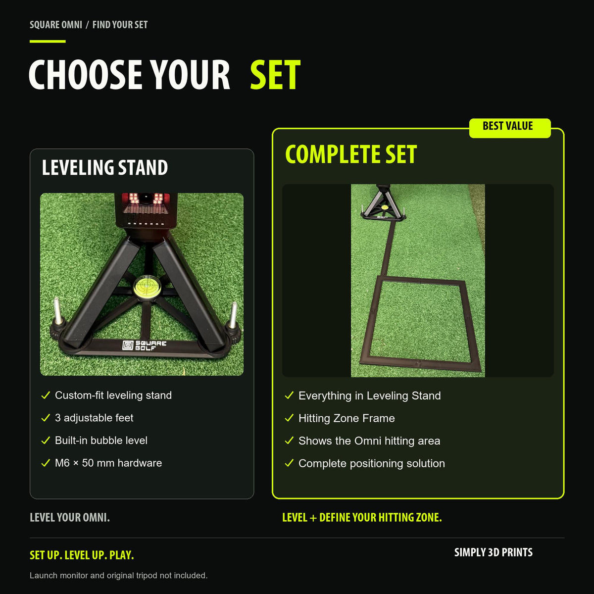 Comparison of Square Golf Omni Leveling Stand and Complete Set options